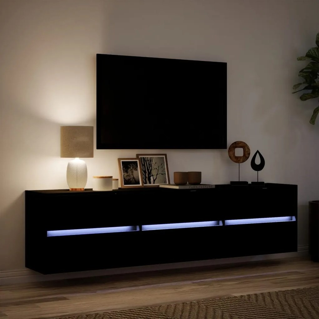 Mobile tv a parete con led nero 180x31x45 cm