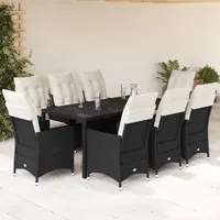 Set da Pranzo da Giardino 9 pz con Cuscini Nero in Polyrattan 3276698