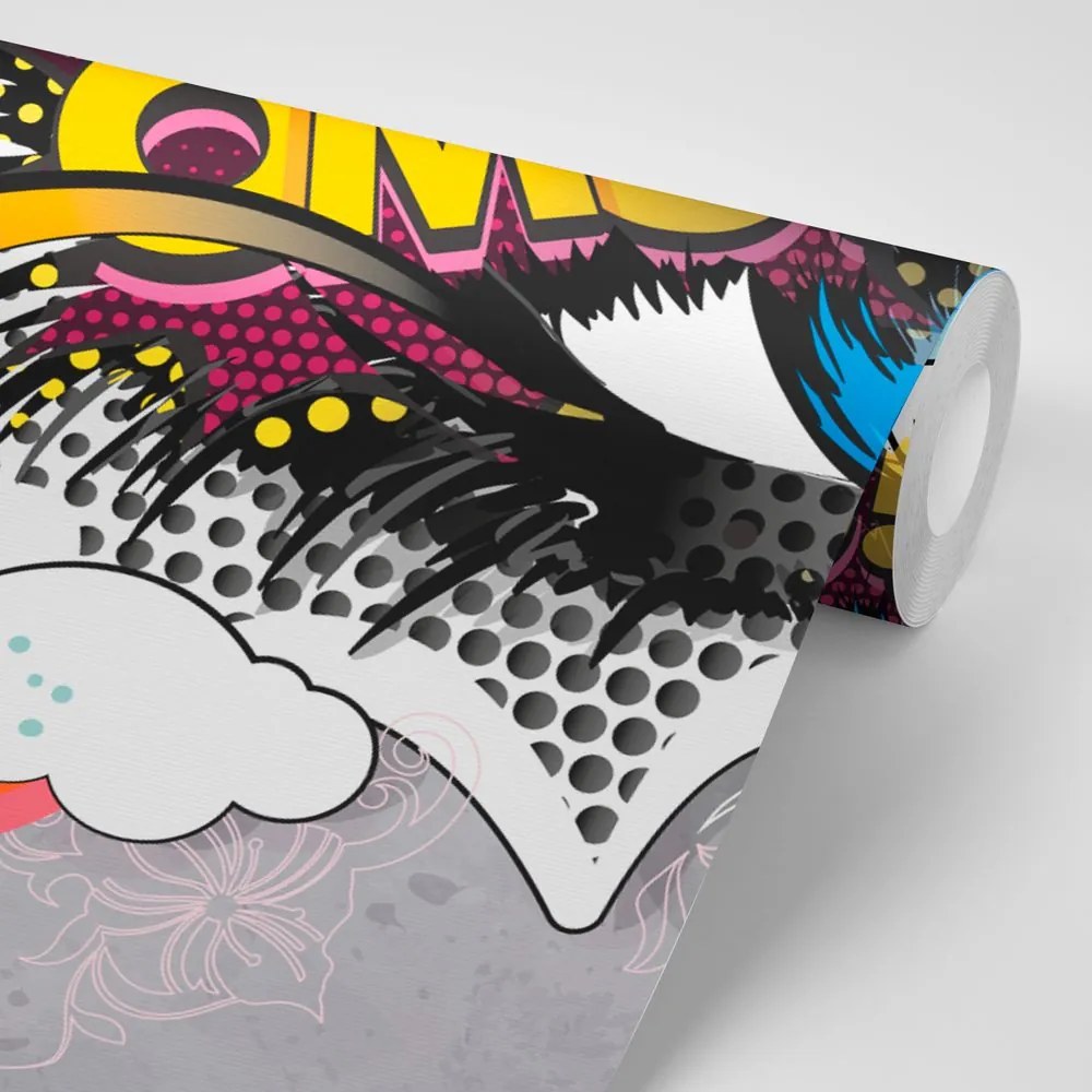 Carta da parati – Occhio graffiti su sfondo grigio