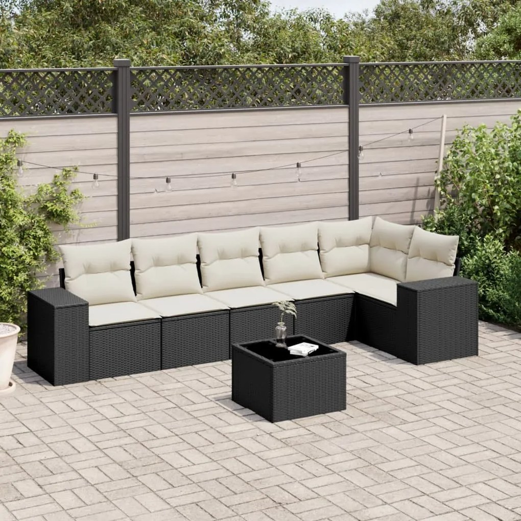 Set divani da giardino con cuscini 7pz nero polyrattan