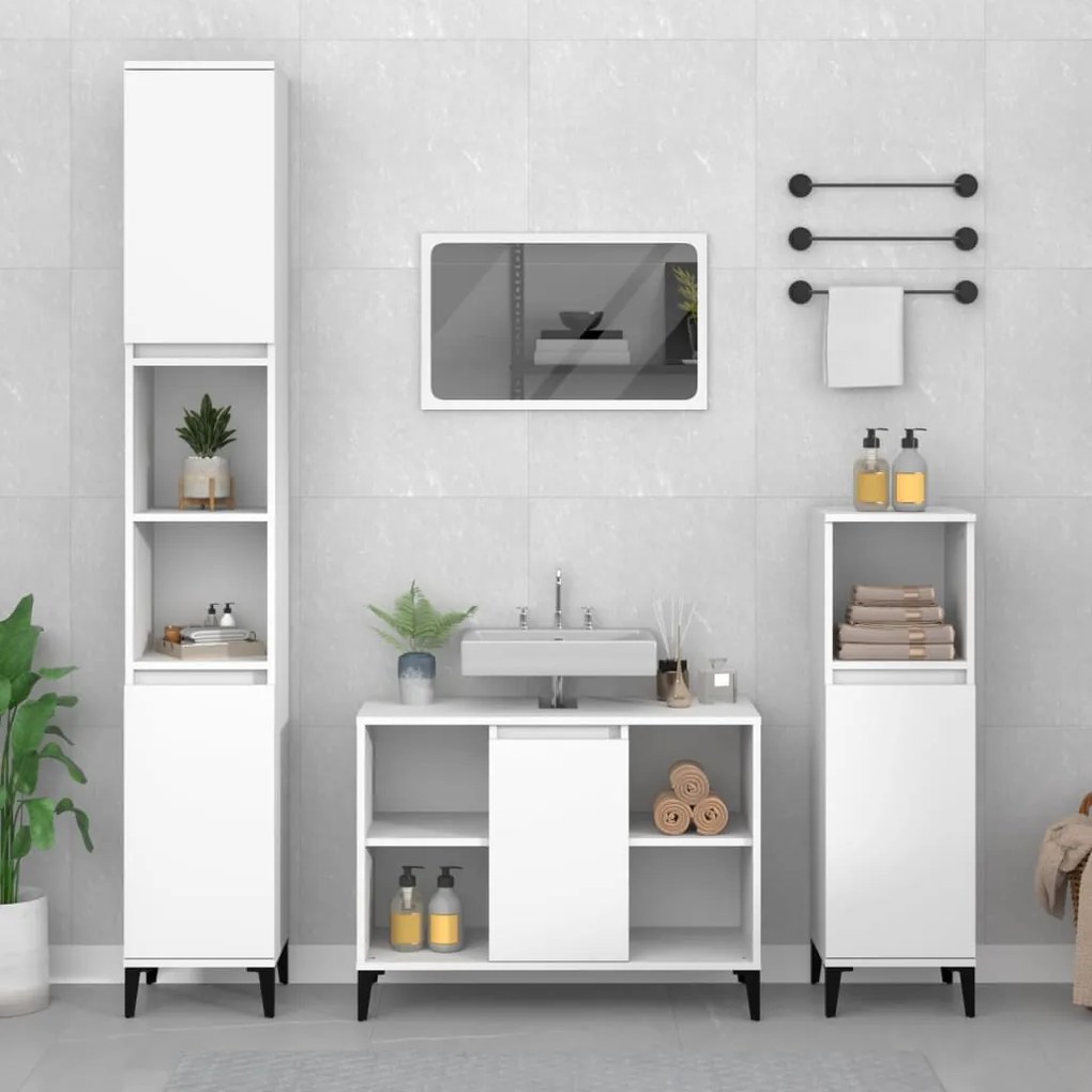 Set Mobili Da Bagno 3 Pz Bianco İn Legno Multistrato /