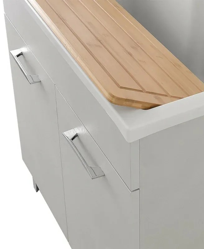 Mobile lavatoio 80x50 cm grigio calce vasca in resina e kit di scarico Moon