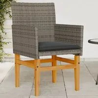 Sedie Giardino con Cuscini 2pz Grigie Polyrattan Legno Massellocod mxl 92121