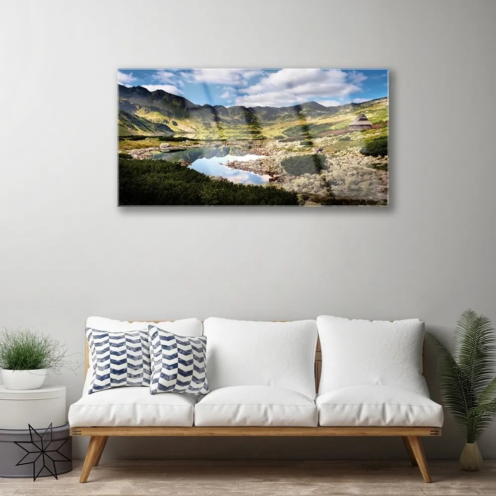 Quadro in vetro Paesaggio del lago di montagna 125x50 cm