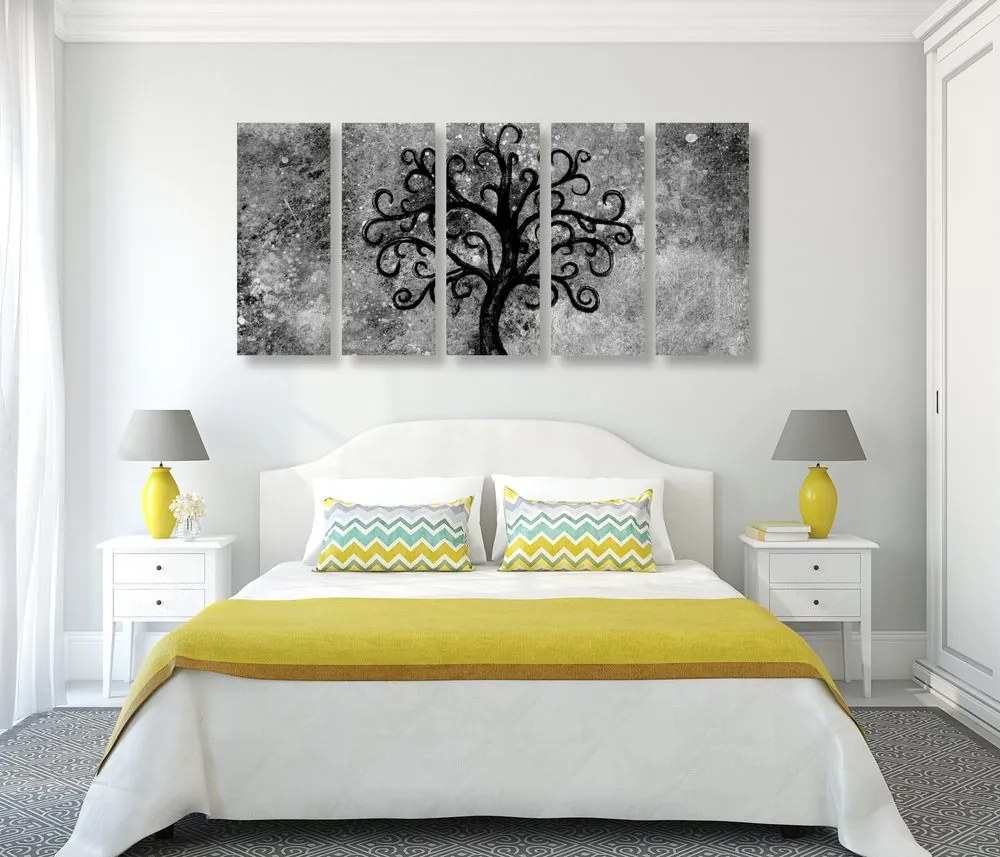 Quadri 5 pezzi – Albero della vita in bianco e nero