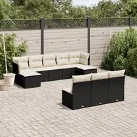 Set Divani da Giardino 10pz con Cuscini in Polyrattan Nero 3218286