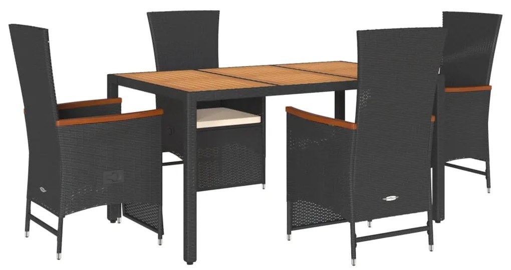 Set da pranzo da giardino 5 pz nero con cuscini in polyrattan
