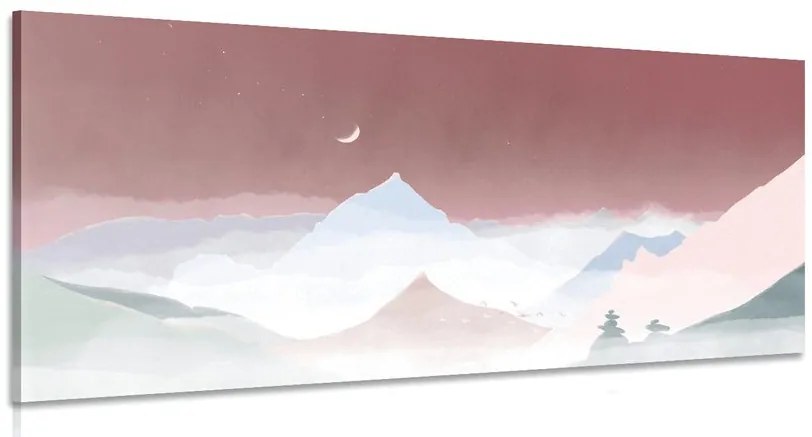 Quadro su tela – Luna sopra le montagne pastello