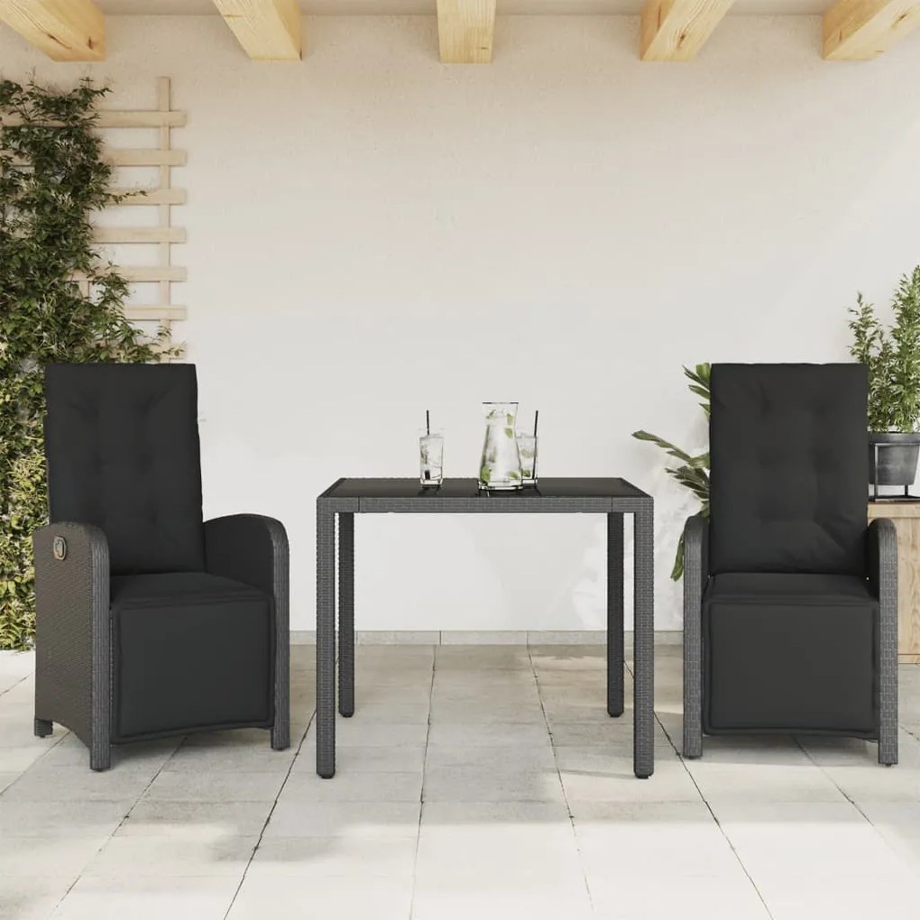 Set Da Bistrò 3 Pz Con Cuscini Nero İn Polyrattan /