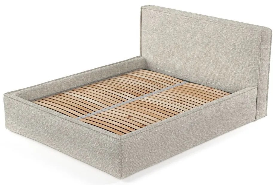 Letto matrimoniale imbottito beige con spazio contenitivo e rete 160x200 cm Lounge L - Maison de Rêve
