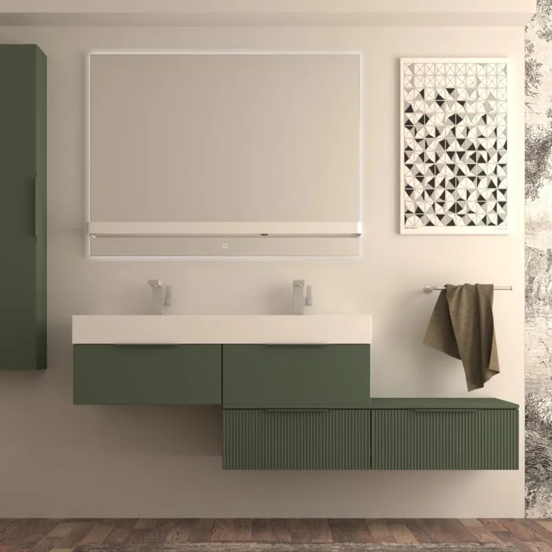 Mobile da bagno sotto lavabo Modula verde opaco laccato opaco L 120 x H 25 x P 44 cm 1 cassetto, lavabo non incluso