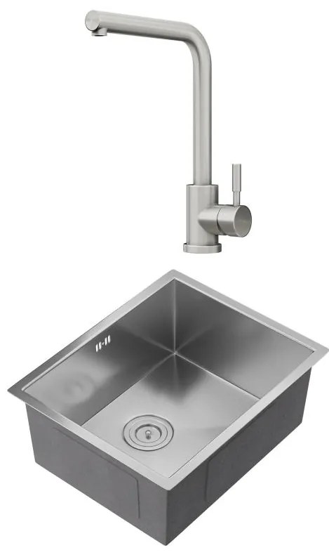 Set lavandino 55 x 45 cm SOELA + rubinetto ROFILA in Acciaio inossidabile Grigio