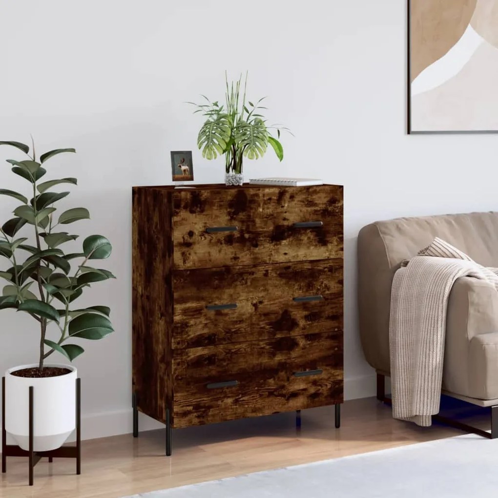 Credenza Rovere Fumo 69,5x34x90 Cm İn Legno Multistrato /