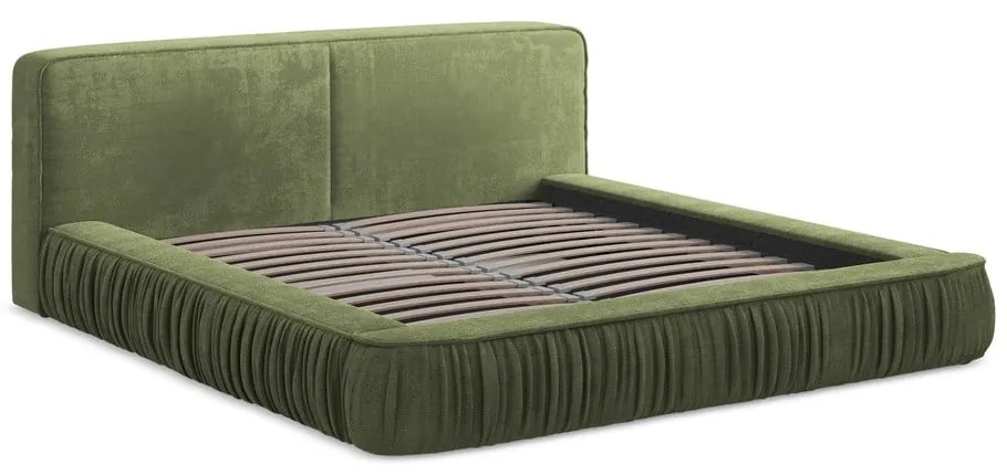 Letto matrimoniale imbottito verde con contenitore e rete inclusi 140x200 cm Keoni – Makamii