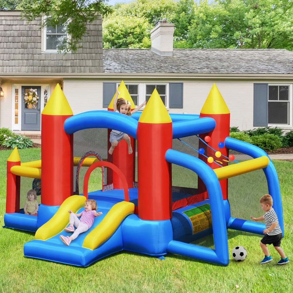 Costway Castello gonfiabile con scivolo e compressore per bambini, Casa gonfiabile con borsa di trasporto per interno ed esterno