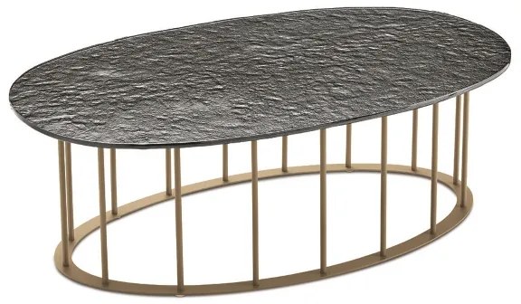 Tavolino D90 cm con base in metallo Beige e piano in vetro martellato Fumč MUTE
