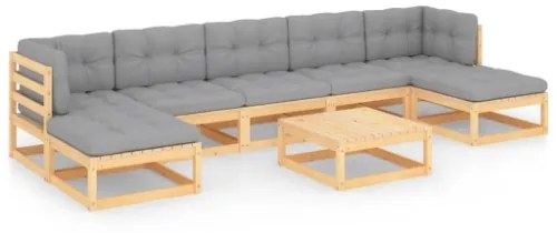 Set Divani da Giardino 8 pz con Cuscini Legno Massello di Pino