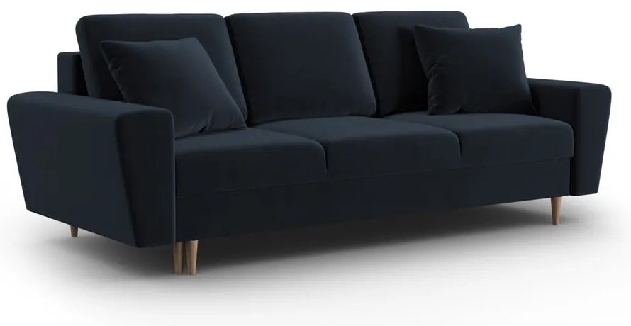 Divano blu scuro allungabile e con contenitore con rivestimento in velluto 235 cm Kyoto – Cosmopolitan Design