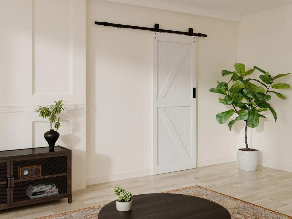 Porta scorrevole con sistema esterno muro H205 x 93 cm Legno e MDF Bianco - NEFARA