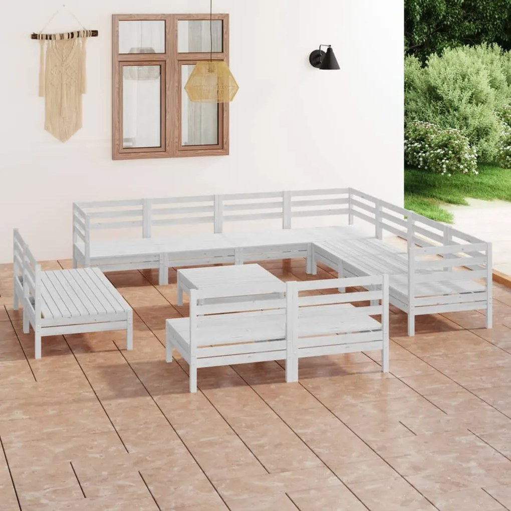 Set salotto da giardino 12 pz in legno massello di pino bianco