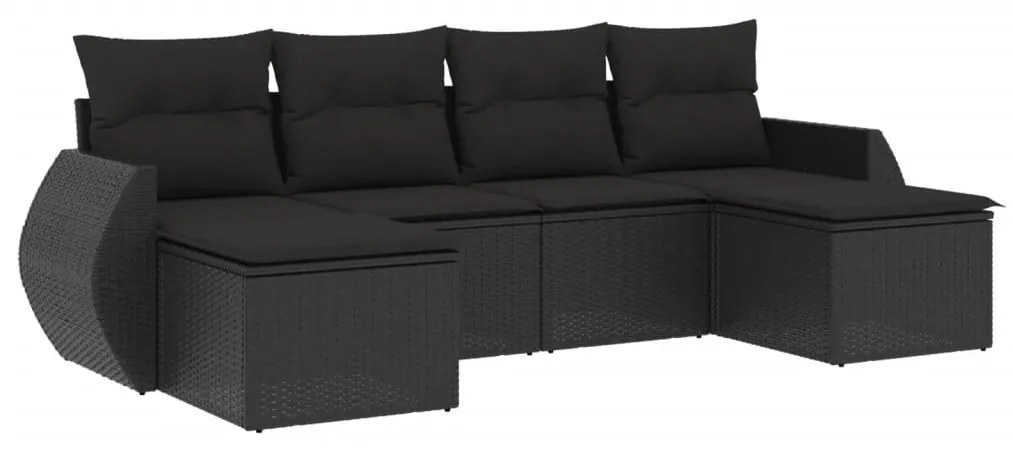 Set divano da giardino 6 pz con cuscini nero in polyrattan