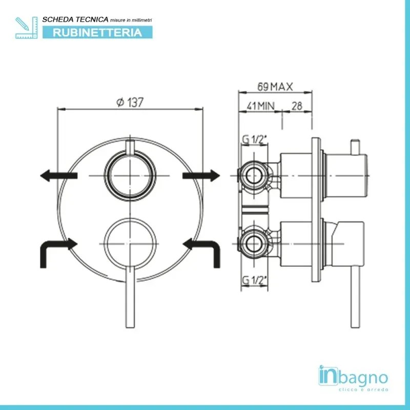 Set miscelatori lavabo bidet e doccia incasso con deviatore cromati Piralla Essenza scarico incluso