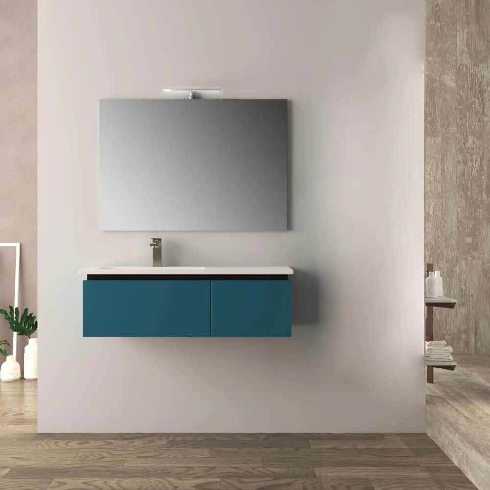 Mobile da bagno blu petrolio 100 cm Mono Slide