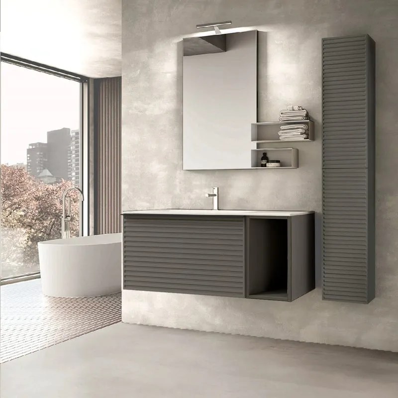 Mobile bagno sospeso con lavabo L 100 x H 40 cm grigio carbone 1 cassetto per vasca a sinistra Pixel