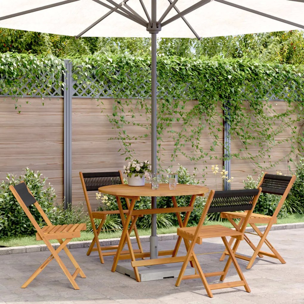 Set Pranzo Da Giardino 5 Pz Nero Polipropilene E Legno Massello /