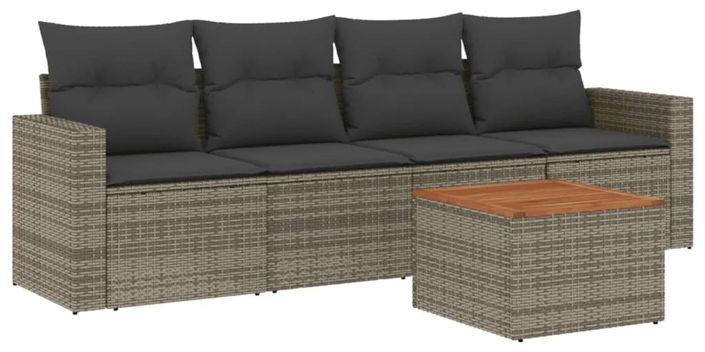 Set divano da giardino 5 pz con cuscini grigio in polyrattan