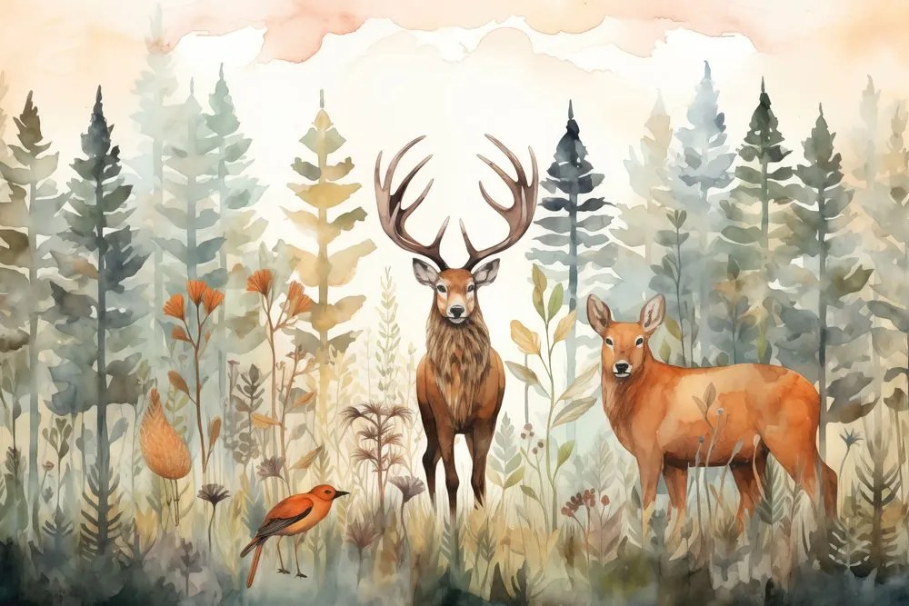 Carta da parati – Cervo nella foresta incantata