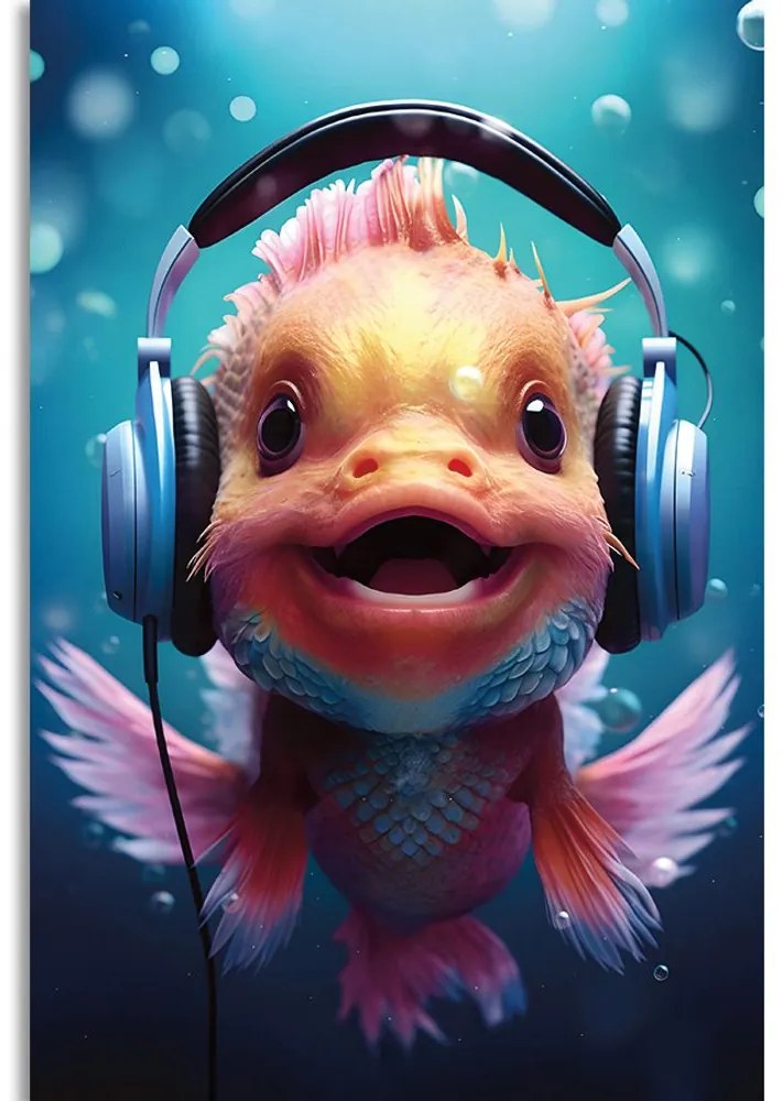 Quadro su tela – Pesce con cuffie