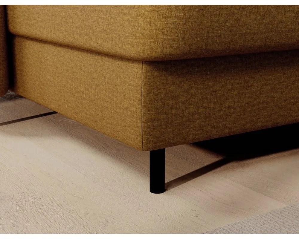 Divano angolare giallo allungabile/con contenitore (con penisola a destra/a U) e rivestimento in velluto Berrto – ELTAP