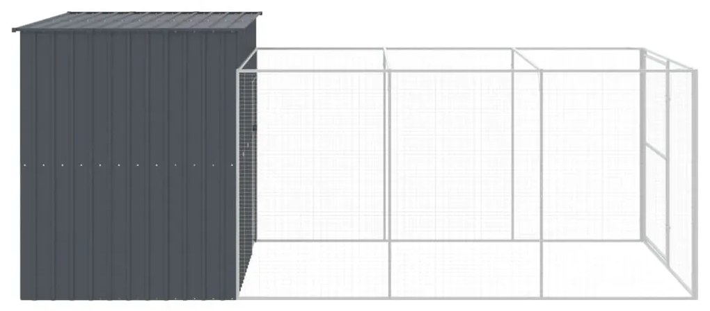 Casetta cani con corsa antracite 214x457x181 cm acciaio zincato