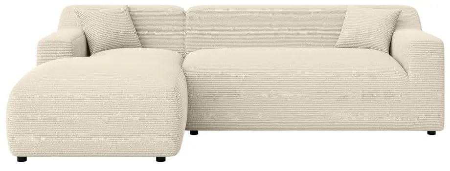 Divano angolare beige/color crema (con penisola a sinistra e chaise lounge) rivestito in velluto a coste Martin – Ropez