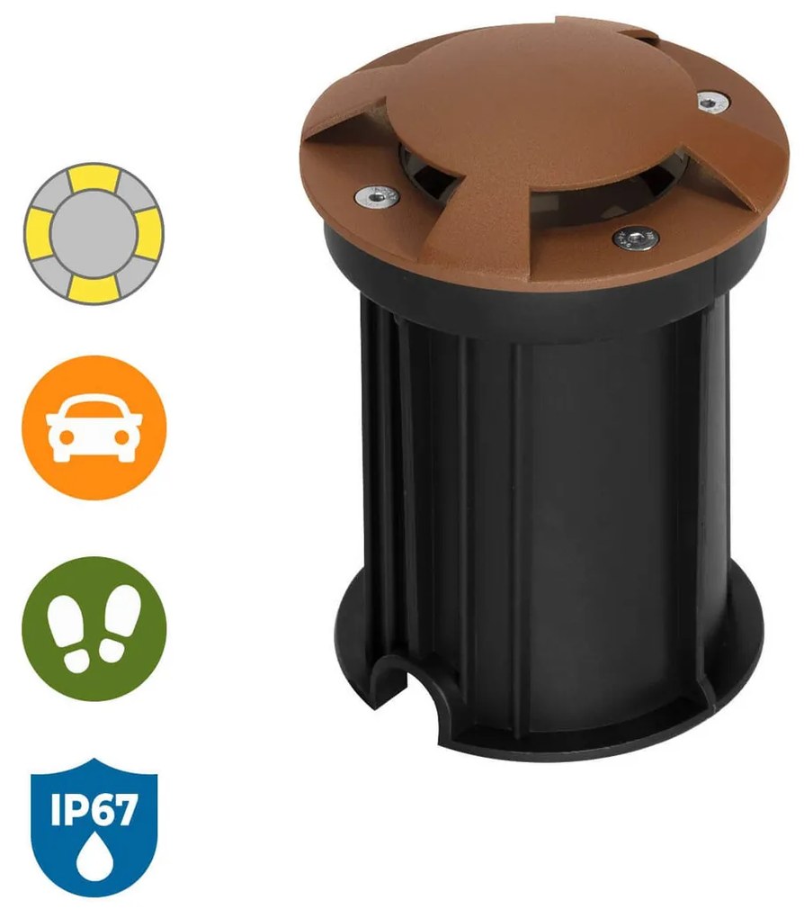 Faretto Carrabile 4 Direzioni GU10 IP67 - CORTEN con doppio pressacavo