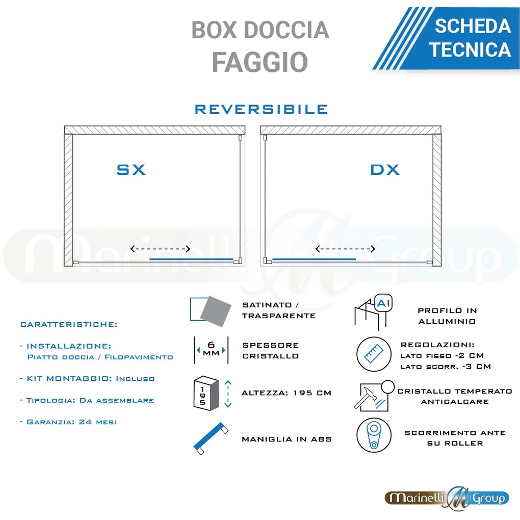 Box Doccia angolare 110X70 cm opaco apertura scorrevole Faggio