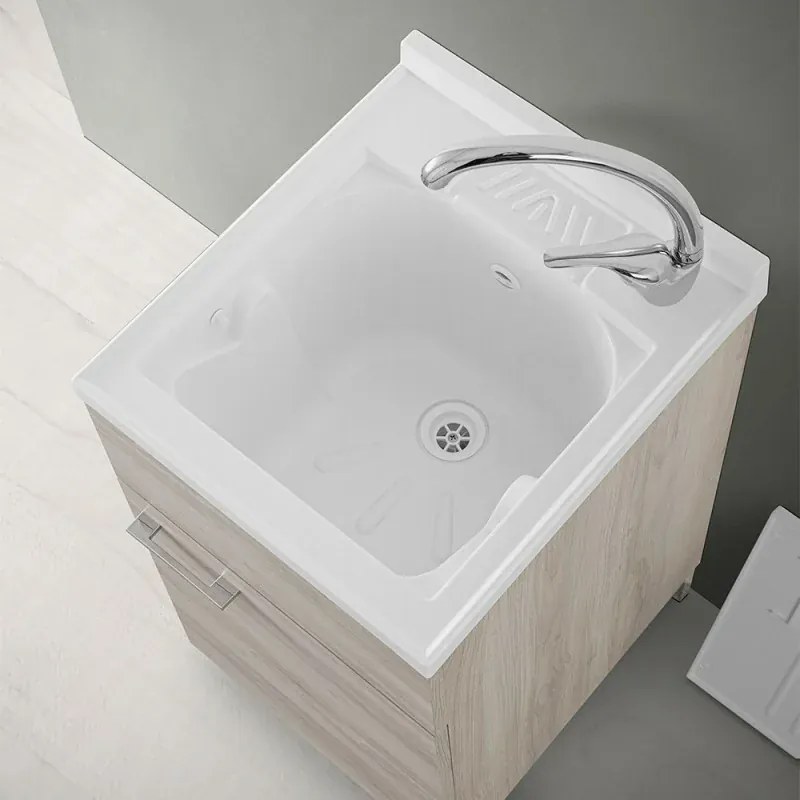 Mobile lavatoio 45x50 cm 1 anta rovere grigio con vaschetta in resina