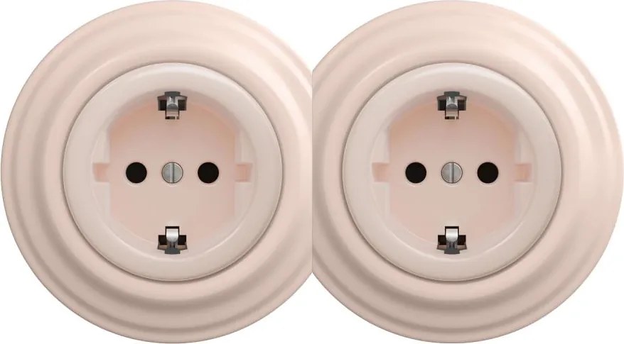 Kliklap - Presa domestica doppia in stile retrò con cornice SCHUKO 230V/16A rosa antico