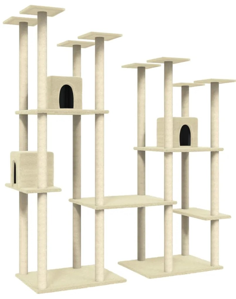 Albero per gatti con tiragraffi in sisal crema 174 cm