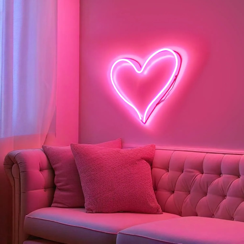 Insegna neon Cuore rosa da parete usb