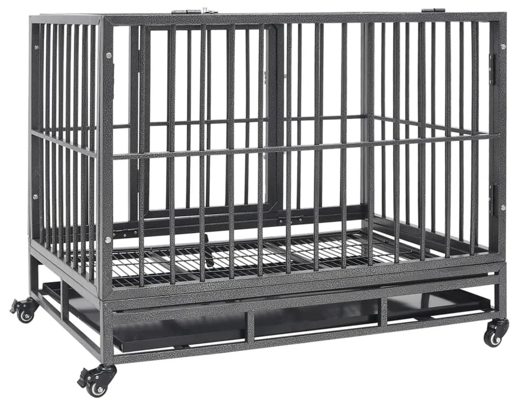 Gabbia per cani con ruote in acciaio 92x62x76 cm