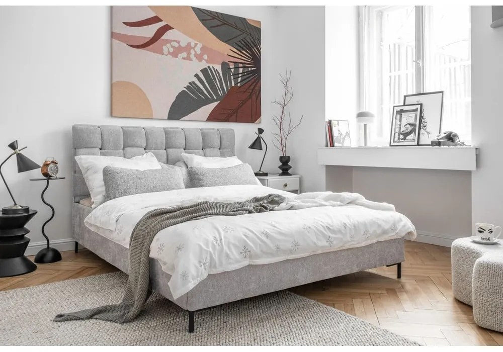Letto matrimoniale imbottito grigio chiaro con rete inclusa 140x200 cm Eve – Miuform