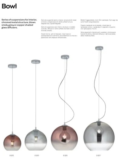 Redo 01-2076 - Lampadario a sospensione con filo BOWL 1xE27/42W/230V diametro 30 cm rame