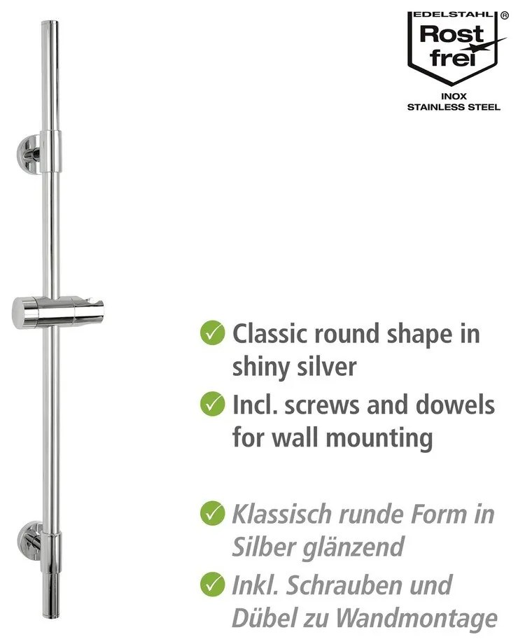 Asta doccia a parete in acciaio inox argento lucido 66 cm Basic - Wenko