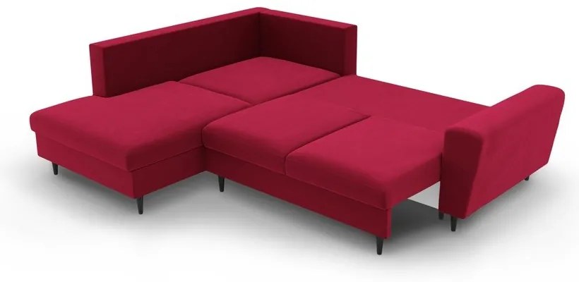 Divano angolare rosso allungabile e con contenitore (con penisola a sinistra/a L) con rivestimento in velluto Kyoto – Cosmopolitan Design