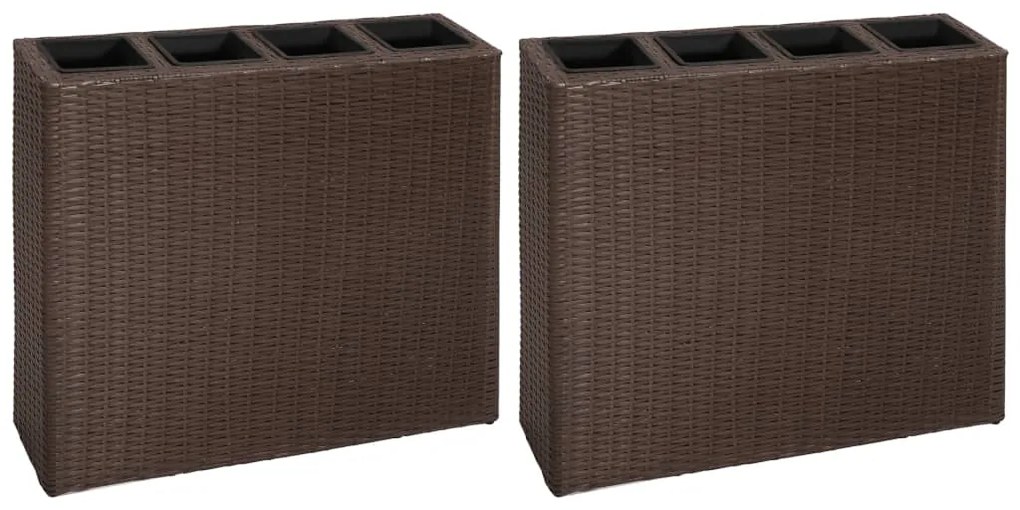 Letti Rialzati Da Giardino Con 4 Vasi 2 Pz İn Polyrattan Marrone /