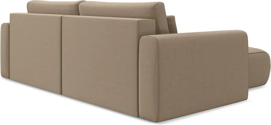 Divano angolare marrone chiaro allungabile/con contenitore (con penisola a sinistra/con chaise lounge) con rivestimento in velluto Kapua – Makamii