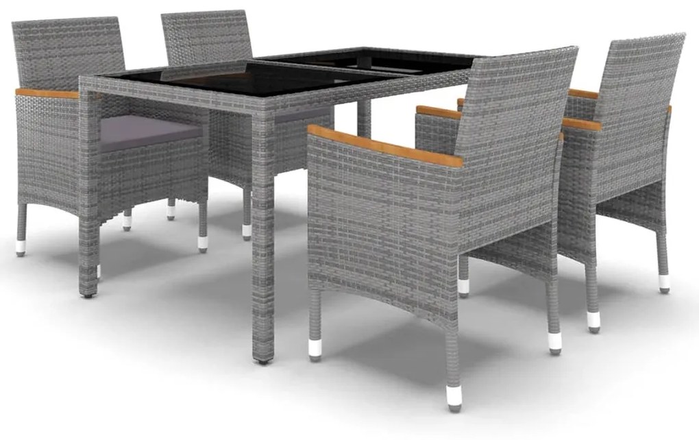 Set da Pranzo Giardino 5 pz Polyrattan e Vetro Temperato Grigio