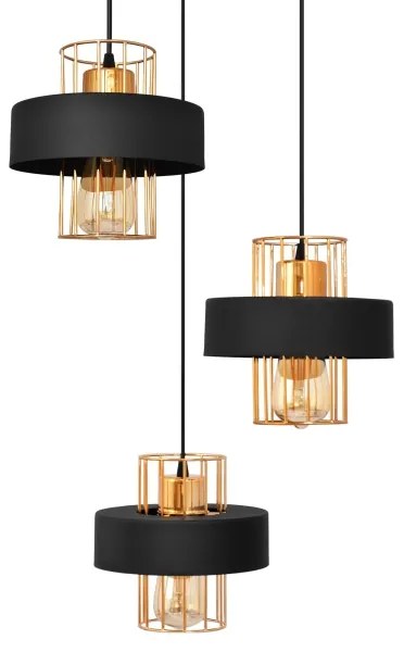 Lampadario a sospensione con filo VOLTA 3xE27/15W/230V nero/oro